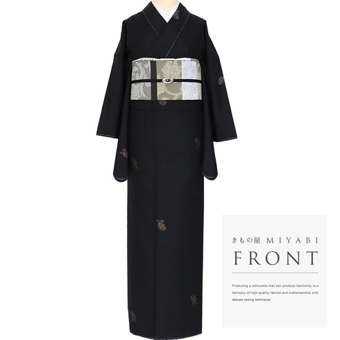 紬 リサイクル 身丈168.5cm 裄66.6cm 袷 茄柄 ブラック LLサイズ お洒落 カジュアル しつけ糸 正絹 広衿 未使用品