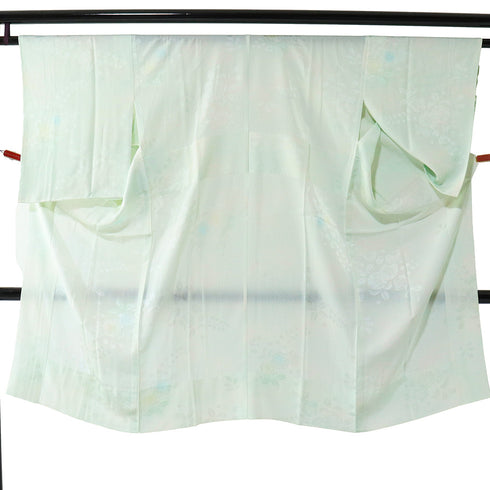 長襦袢 リサイクル 長襦袢 身丈119cm 裄64.8cm 袷 辻が花柄の地紋 ゆったりサイズ グリーン Mサイズ 正絹 袖無双 Sランク