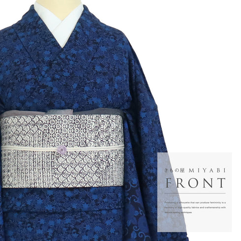 付下げ リサイクル 身丈168cm 裄67.6cm 袷 小紋 菊唐草文様 草花柄 ブルー LLサイズ お洒落 正絹 広衿 Sランク