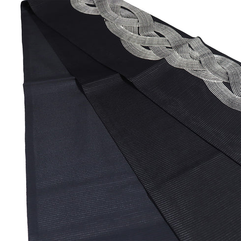 袋帯 リサイクル 帯丈460cm 六通 ポイント柄 曲線柄 夏物 染め 絽 ネイビー LLサイズ 混合 新品・未使用品 お洒落