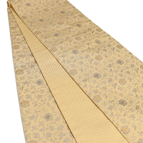 京袋帯 リサイクル 帯丈392cm 全通 花唐草柄 ゴールド Lサイズ ポリエステル 新品・未使用品 お洒落