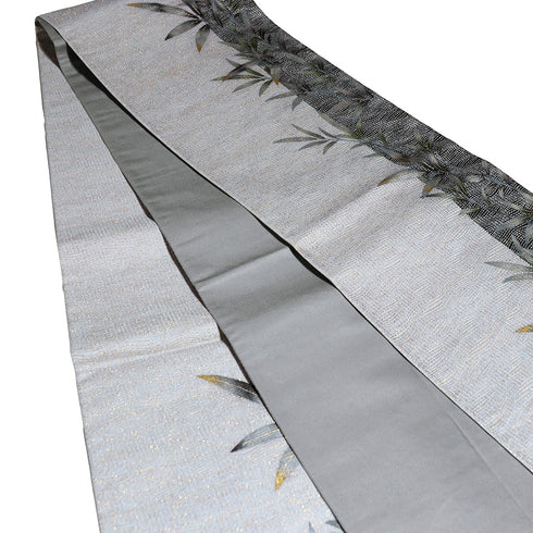 袋帯 リサイクル 帯丈448cm 全通 草柄 グレー Mサイズ 正絹 Sランク お洒落