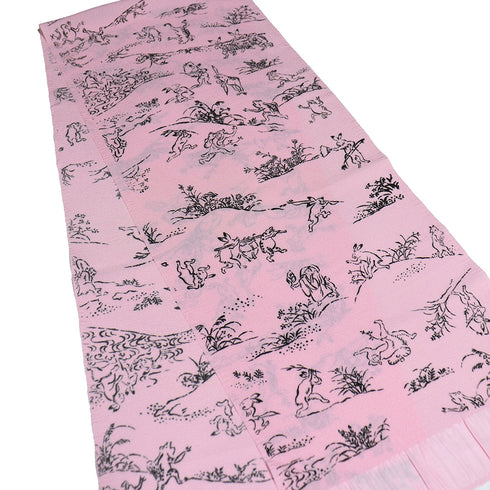 帯揚げ リサイクル お洒落 ちりめん 正絹 ピンク 鳥獣戯画 Sランク AG-1204