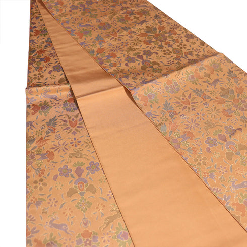 袋帯 リサイクル 帯丈446cm 全通 動植物柄 オレンジ Mサイズ ポリエステル Sランク お洒落