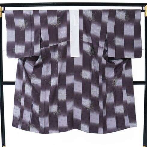 長襦袢 リサイクル 長襦袢 身丈130.3cm 裄69.2cm 袷 梅柄 縞柄 地紋 後見頃居敷当て付き パープル LLサイズ お洒落 カジュアル 正絹 袖無双 Sランク