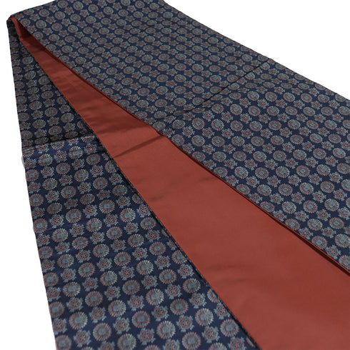 名古屋帯 リサイクル 帯丈352cm 全通 本場筑前 幾何学柄 ネイビー Sサイズ 正絹 Sランク お洒落