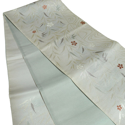 袋帯 リサイクル 帯丈432cm 六通 夏用 小花や柳につばめ柄 ゴールド Sサイズ 不明 Sランク カジュアル