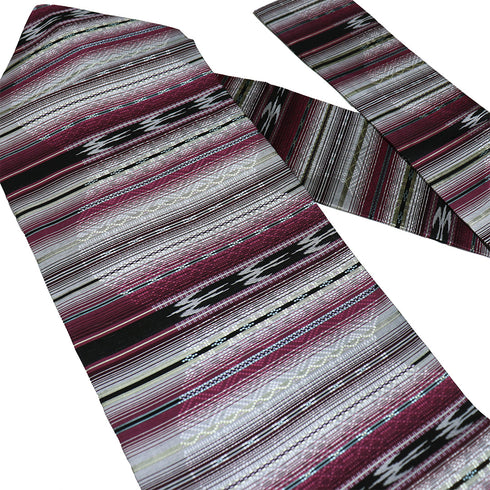 名古屋帯 リサイクル 帯丈380cm 全通 西陣花織 幾何学柄 パープル Lサイズ 正絹 未使用品 お洒落