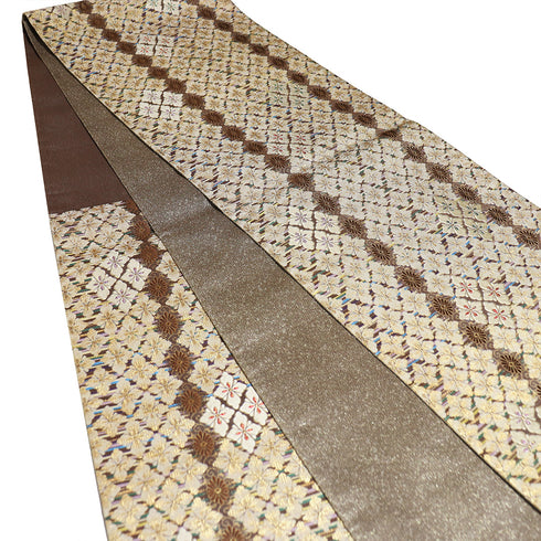 袋帯 リサイクル 帯丈438cm 六通 花菱に菊柄 ゴールド Mサイズ 正絹 新品・未使用品 フォーマル セミフォーマル