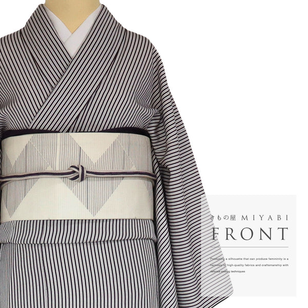 小紋 リサイクル 身丈163.5cm 裄66.3cm 袷 縦縞模様 多色 Lサイズ お洒落 カジュアル しつけ糸 正絹 広衿 Sランク