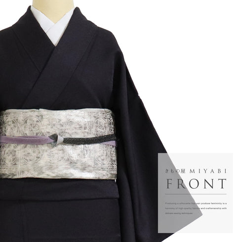 リサイクル 身丈165cm 裄65.5cm 袷 金彩 花唐草模様 ネイビー Lサイズ お洒落 セミフォーマル 正絹 広衿 Sランク