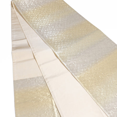 京袋帯 リサイクル 帯丈372cm 六通 横縞柄 ゴールド Mサイズ 正絹 Sランク お洒落