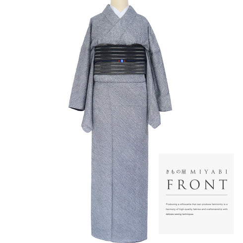 小紋 リサイクル 身丈164.2cm 裄70.2cm 袷 絞り ネイビー Lサイズ お洒落 正絹 広衿 Sランク