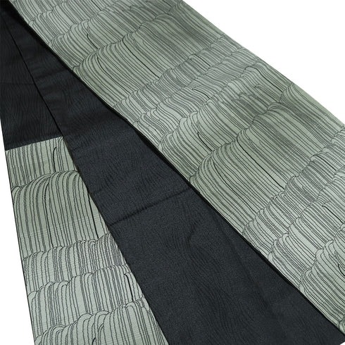 袋名古屋帯 リサイクル 帯丈372cm 全通 幾何学模様 グリーン Mサイズ ポリエステル Sランク カジュアル お洒落