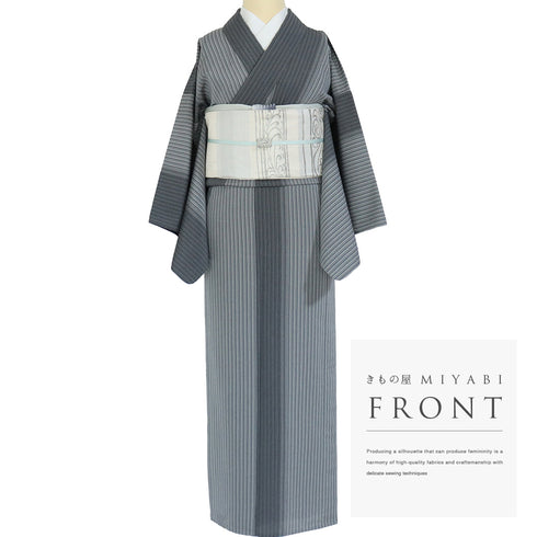 紬 リサイクル 身丈151.7cm 裄63.8cm 単衣 塩沢 後身頃居敷当て付き グレー Sサイズ お洒落 カジュアル 証紙 正絹 広衿 Aランク