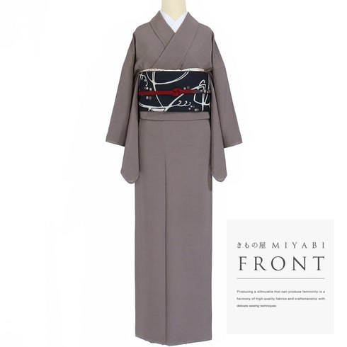 色無地 リサイクル 身丈156.7cm 裄64cm 袷 パープル Mサイズ お洒落 一つ紋 しつけ糸 正絹 広衿 Sランク