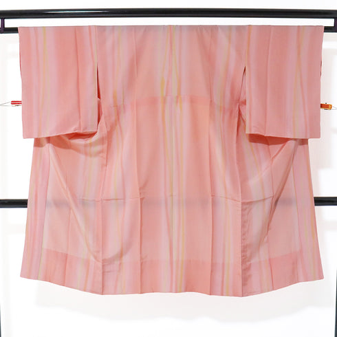 長襦袢 リサイクル 長襦袢 身丈119.5cm 裄63.2cm 袷 縞ぼかし柄 後身頃居敷当て付き 刺繍半衿 ピンク Sサイズ 正絹 袖無双 新品・未使用品