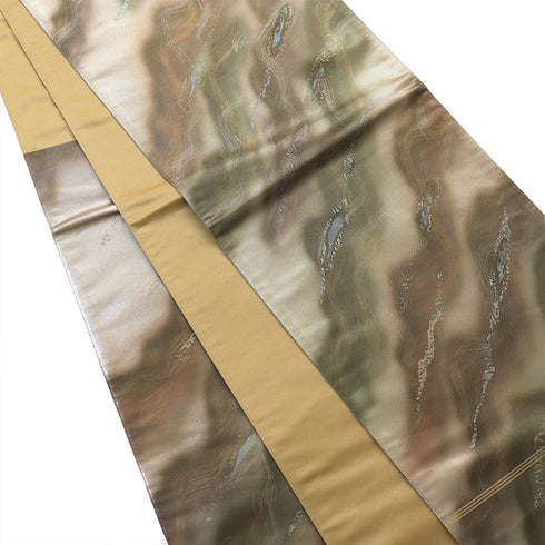 袋帯 リサイクル 帯丈438cm 六通 流水柄 斜めぼかし 螺鈿細工 ゴールド Mサイズ 正絹 Bランク お洒落