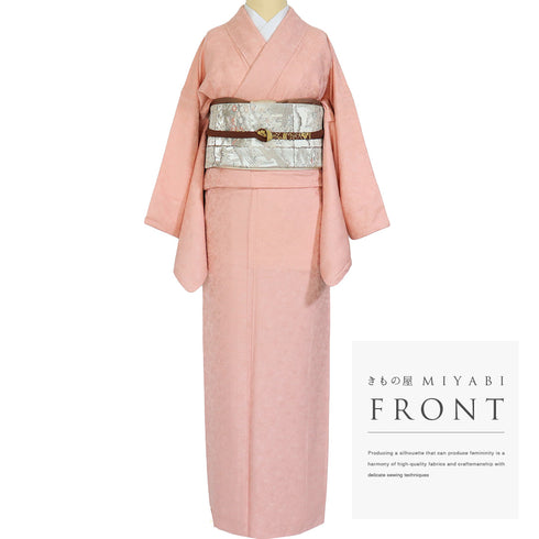 色無地 リサイクル 身丈154cm 裄66.4cm 袷 花柄地紋 七五三 ピンク Sサイズ フォーマル お洒落 正絹 広衿 地紋あり Sランク