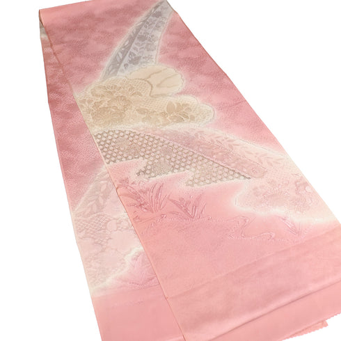 帯揚げ リサイクル お洒落 ちりめん 正絹 ピンク 花柄 未使用品 AG-1283