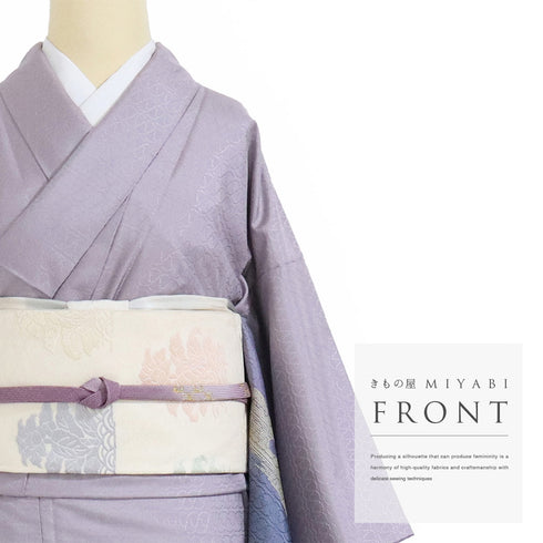 付下げ リサイクル 身丈152.5cm 裄61.6cm 袷 紬 雪輪柄 地紋 じゅらく パールトーン パープル Sサイズ お洒落 正絹 広衿 Sランク