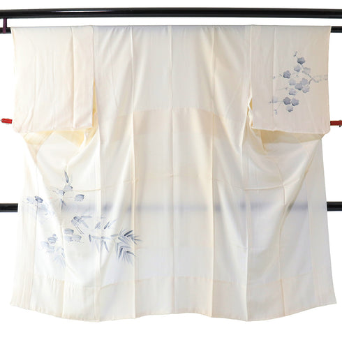 長襦袢 リサイクル 長襦袢 身丈125cm 裄63.7cm 袷 鶴柄 半衿刺繍あり アイボリー Sサイズ しつけ糸 正絹 袖無双 Sランク