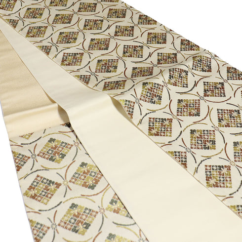 袋帯 リサイクル 帯丈440cm 六通 花菱柄 ベージュ Mサイズ 正絹 新品・未使用品 フォーマル お洒落