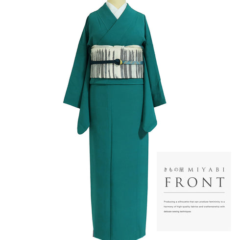 色無地 リサイクル 身丈156.5cm 裄66.2cm 袷 茶染め パールトーン加工 グリーン Mサイズ お洒落 落款 証紙 正絹 広衿 Sランク