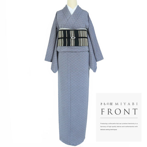 江戸小紋 リサイクル 身丈163.5cm 裄66.4cm 袷 伊勢型紙柄 二代目六谷梅軒彫刻 グレー Lサイズ お洒落 正絹 広衿 Sランク