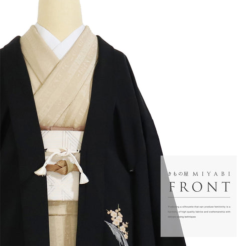 黒羽織 リサイクル 身丈81cm 裄65.2cm 袷 黒絵羽 帆船柄 相良刺繍 汕頭刺繍 ブラック Mサイズ フォーマル 一つ紋 正絹 Sランク