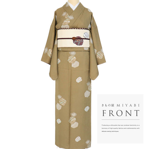 小紋 リサイクル 身丈151.8cm 裄63.4cm 袷 地紋 ブラウン Sサイズ お洒落 カジュアル 正絹 広衿 Sランク