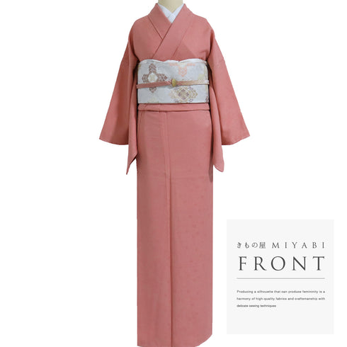 色無地 リサイクル 身丈157.5cm 裄66.4cm 袷 山本寛斎 KANSAIコレクション 小花柄 ピンク Mサイズ セミフォーマル 一つ紋 しつけ糸 正絹 広衿 地紋あり Sランク