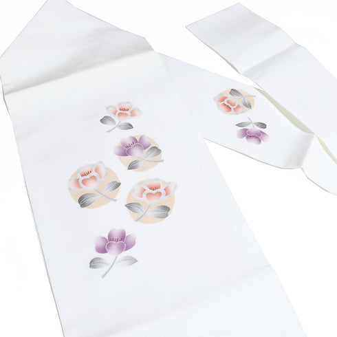 名古屋帯 リサイクル 帯丈377cm ポイント柄 花柄 ホワイト Mサイズ 正絹 Sランク カジュアル お洒落