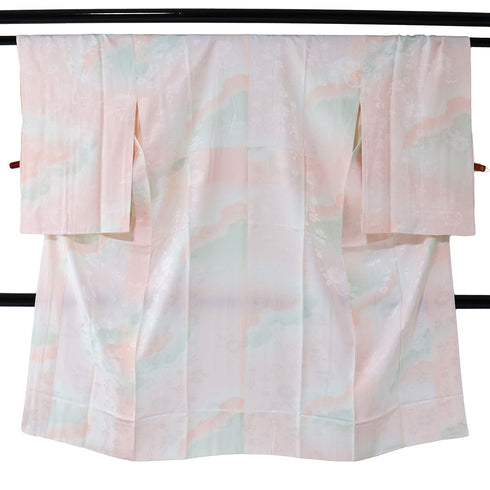 長襦袢 リサイクル 長襦袢 身丈123cm 裄64.4cm 袷 垂れ桜柄 地紋 ぼかし ピンク Sサイズ お洒落 正絹 Sランク