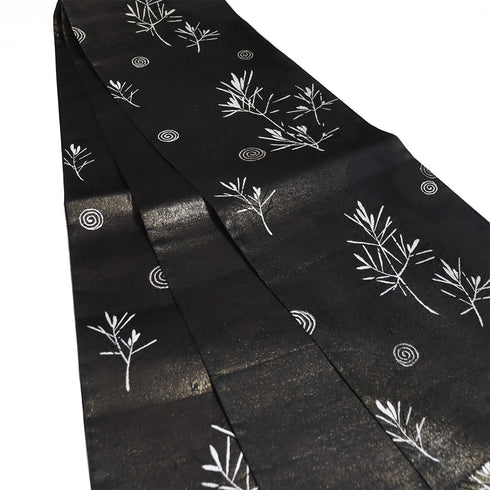 袋帯 リサイクル 帯丈436cm 六通 渦巻きや植物柄 ブラック Mサイズ 正絹 Sランク お洒落 カジュアル