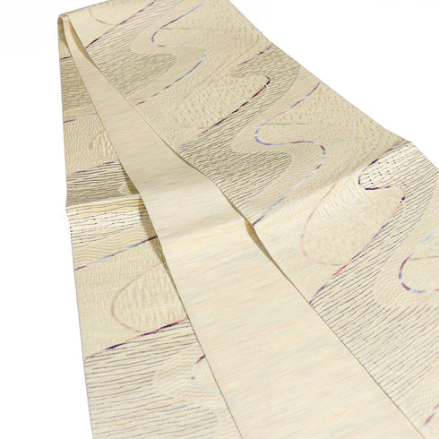 袋帯 リサイクル 帯丈456cm 全通 すくい織り ベージュ Lサイズ 正絹 Sランク カジュアル