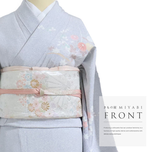 訪問着 リサイクル 身丈163.5cm 裄68.2cm 袷 菊柄 グレー Lサイズ セミフォーマル お洒落 正絹 広衿 Sランク