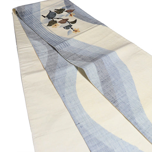 袋帯 リサイクル 帯丈438cm ポイント柄 花草柄 パッチワーク ベージュ Mサイズ 正絹 Sランク お洒落 カジュアル