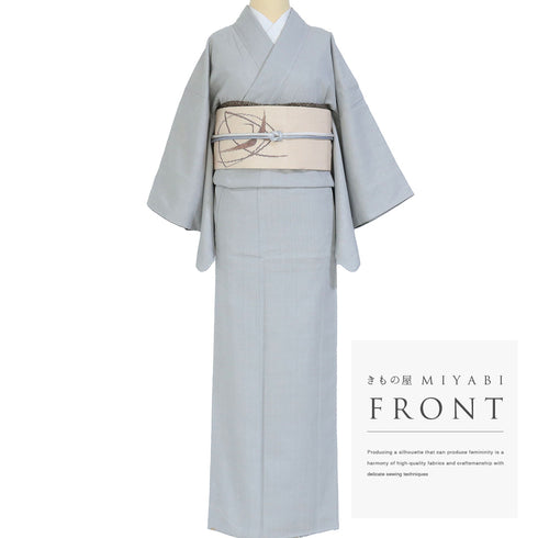 紬 リサイクル 身丈156.8cm 裄63.6cm 袷 無地 グレー Mサイズ お洒落 カジュアル しつけ糸 正絹 広衿 Sランク