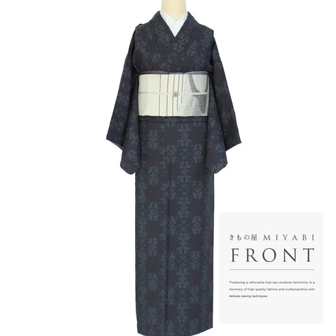 紬 リサイクル 身丈154.6cm 裄64.8cm 袷 ネイビー Sサイズ お洒落 カジュアル 正絹 広衿 Sランク