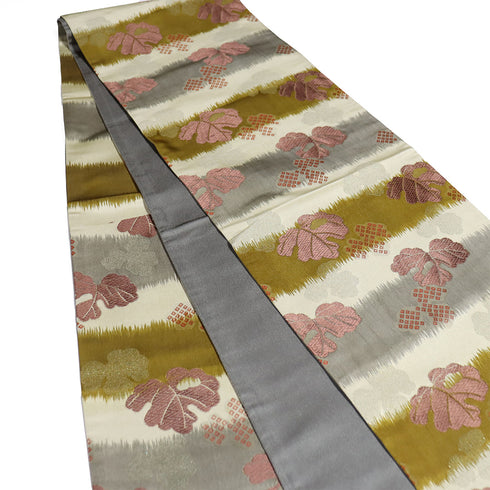 京袋帯 リサイクル 帯丈396cm 六通 葉柄 多色 Lサイズ ポリエステル Sランク お洒落 カジュアル