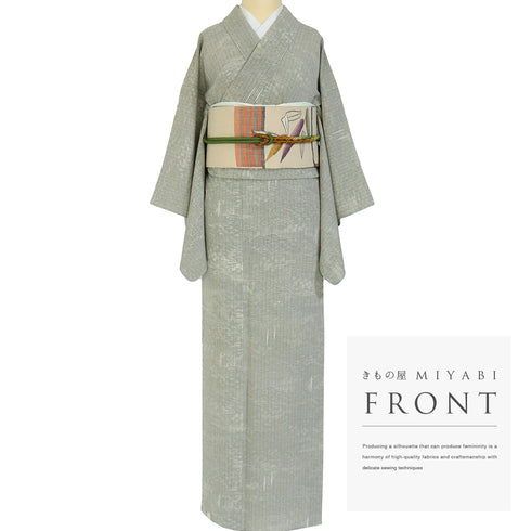 小紋 リサイクル 身丈155.3cm 裄62.4cm 単衣 水辺柄 グリーン Sサイズ お洒落 正絹 広衿 Sランク