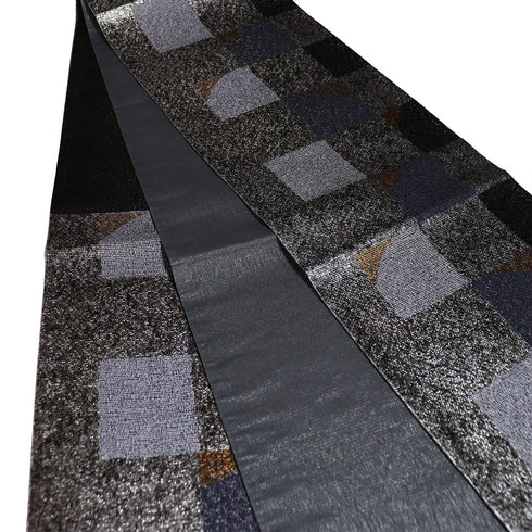 袋帯 リサイクル 帯丈440cm 六通 石畳模様 証紙1023 シルバー Mサイズ 正絹 Sランク お洒落