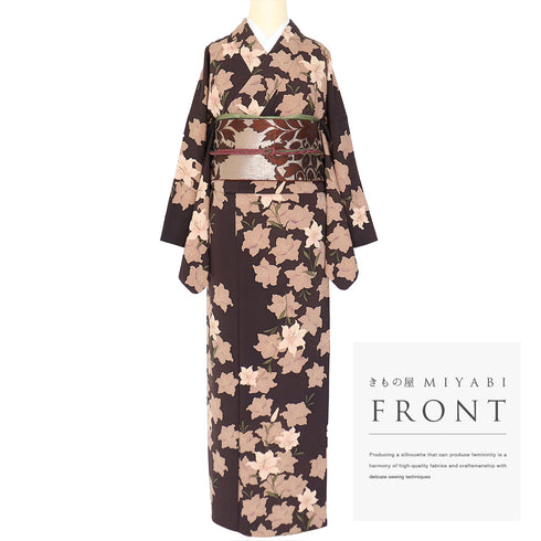 小紋 リサイクル 身丈159.8cm 裄68.4cm 袷 花柄 パープル Mサイズ お洒落 正絹 広衿 Sランク