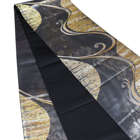 袋帯 リサイクル 帯丈424cm 六通 わらく 真珠箔 長江綿文 流水柄 ブラック Sサイズ 正絹 新品・未使用品 フォーマル セミフォーマル