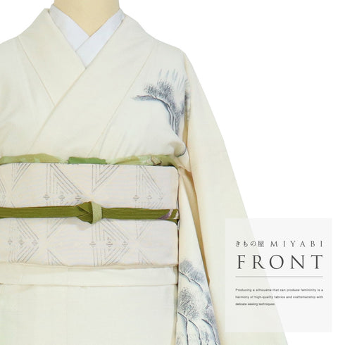 付下げ リサイクル 身丈158.2cm 裄66.8cm 袷 風景柄 作家物 重ね衿付き アイボリー Mサイズ お洒落 落款 正絹 広衿 Aランク