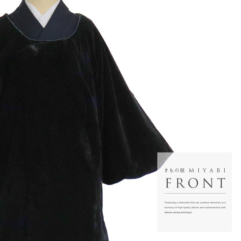 コート リサイクル 身丈79.5cm 裄67cm 袷 ベルベット 衿無し ラグラン袖 ブラック Lサイズ カジュアル 不明 Aランク