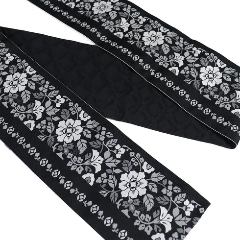 半巾帯 リサイクル 帯丈396cm 全通 唐花柄 ブラック SSサイズ ポリエステル Sランク カジュアル お洒落