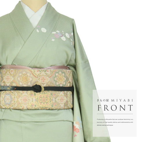 付下げ リサイクル 身丈166.5cm 裄69.4cm 袷 花に枝模様 グリーン LLサイズ フォーマル セミフォーマル 正絹 広衿 Sランク