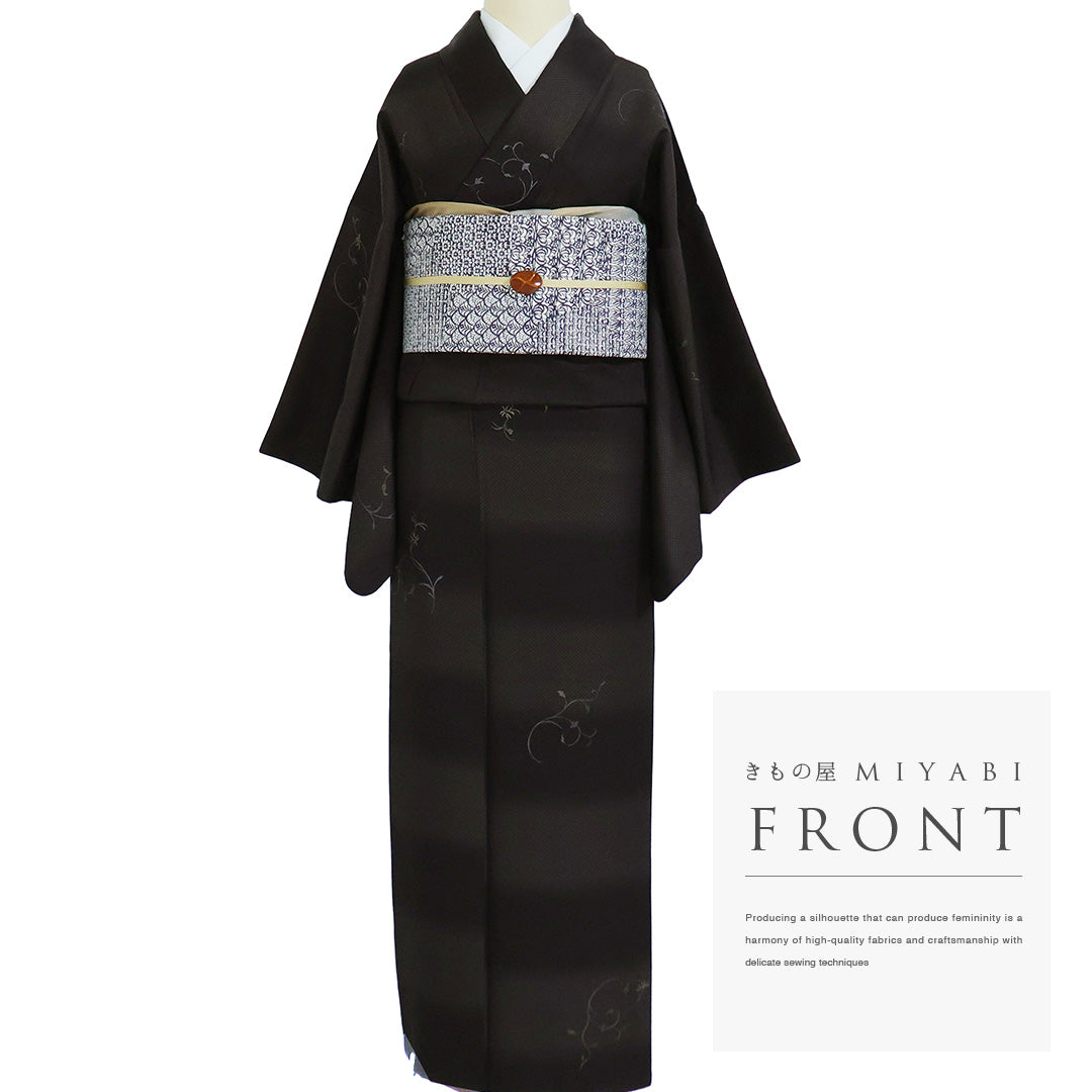リサイクル着物 小紋 袷 身丈161.7cm 裄64.8cm ミシン刺繍 織段ボカシ